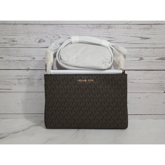 MICHAEL Michael Kors Trisha Medium Logo Crossbody Bag BROWN - Picture 4 of 9